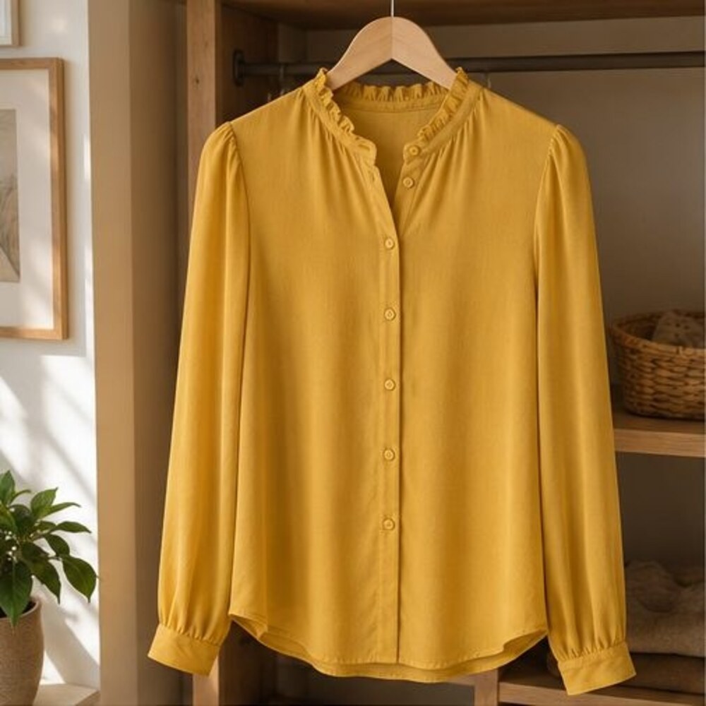 Mustard Ruffle Collar Blouse